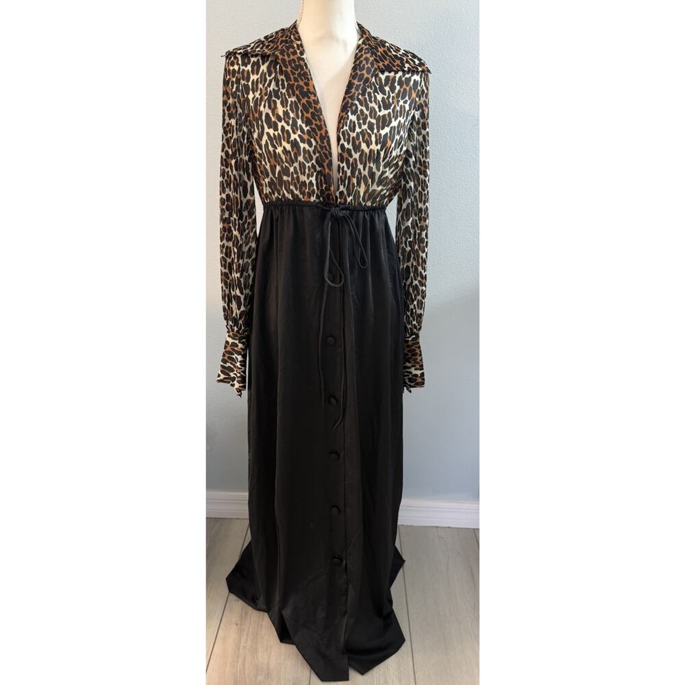 60s Vanity Fair Leopard Print Black Dressing Gown Hostess Nylon House Dress S